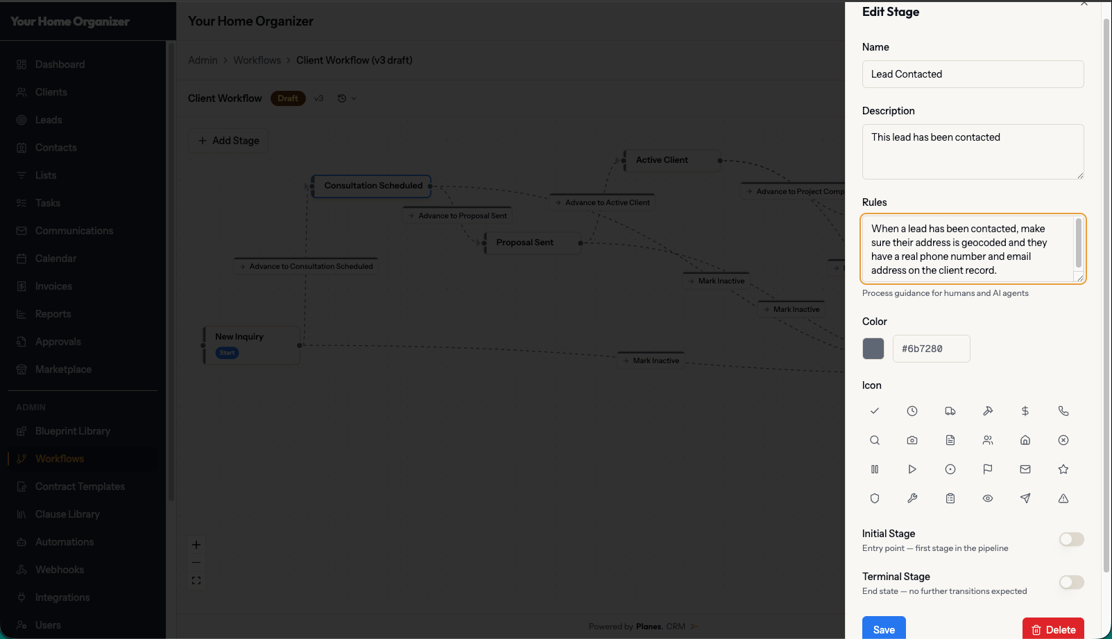 Renaming and reordering pipeline stages in the workflow builder