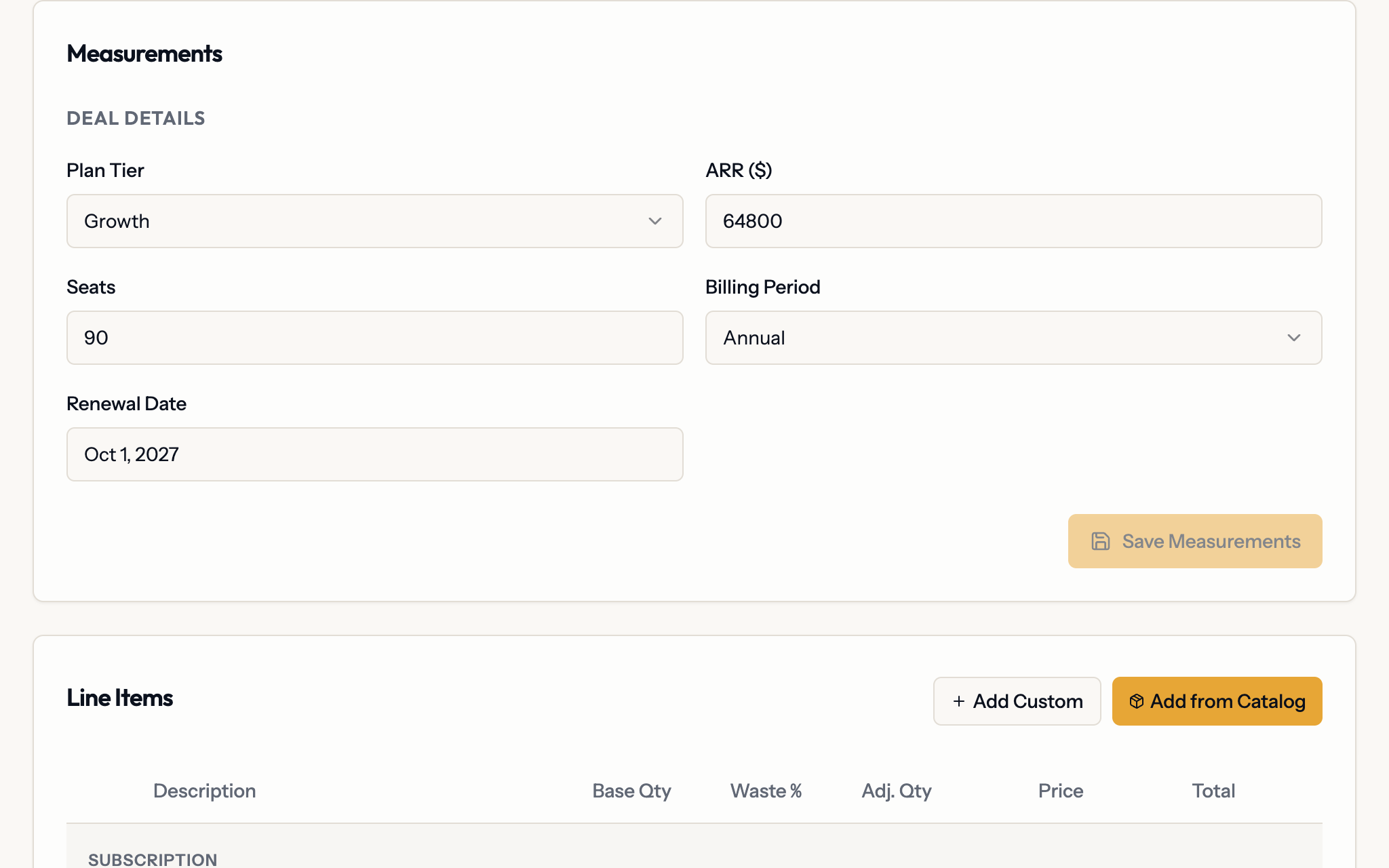 A quote in Planes with plan tier, ARR, seats, billing period and renewal date