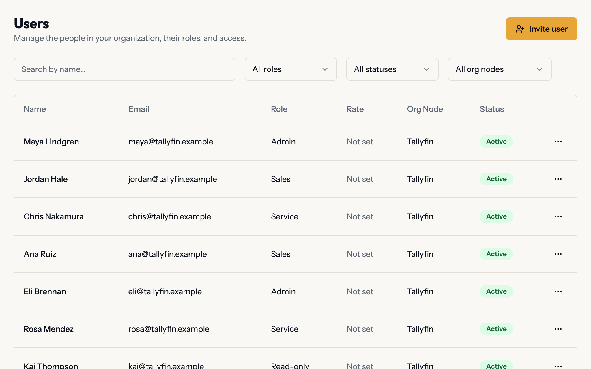 The Planes Users page listing founders, account executives, success and support